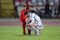 Miha Mevlja shocked after his teammate, Patrick Ekeng died on the football pitch Royalty Free Stock Photo