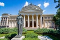 Mihai Eminescu statue in front of Romanian Athenaeum Royalty Free Stock Photo