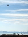 Air balloon over Mihailesti lake, near Bucharest, Romania Royalty Free Stock Photo