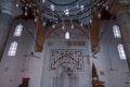 Mihrab and light candle holders of Isa Bey mosque built in 1375 decorated with mixture of Christian Islamic architecture style