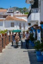 MIJAS, ANDALUCIA/SPAIN - JULY 3 : View of a Donkey Taxi in Mijas Andalucia Spain on July 3, 2017. Unidentified people