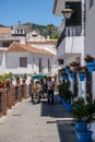 MIJAS, ANDALUCIA/SPAIN - JULY 3 : View of a Donkey Taxi in Mijas Andalucia Spain on July 3, 2017. Unidentified people