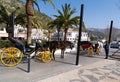 Mijas Spain pony and cart taxi waiting for tourists in the historic Spanish white village