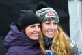 Mikaela Shiffrin givind a hug to the friend during the Audi FIS Alpine Ski World Cup Women`s Giant Slalom