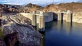 The Mike O\'Callaghan-Pat Tillman Memorial Bridge, at the bottom of the Hoover Dam on the Colorado River, in the USA. Royalty Free Stock Photo