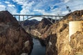 Mike O\'Callaghan-Pat Tillman Memorial Bridge, next to the Hoover Dam on the course of the Colorado River. Royalty Free Stock Photo