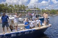 Mikhail Sergachev and Goalie Andrei Vasilevskiy of the Tampa Bay Lightning Passing By At The 2021 Stanley Cup Boat Parade Royalty Free Stock Photo