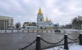 Mikhailovskaya Square in front of the St. Michael`s Golden-domed Cathedral in Kiev.