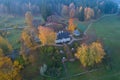 The Mikhailovskoe, October morning aerial photography. Pushkin Mountains, Russia Royalty Free Stock Photo