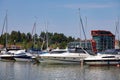 Mikolajki - Poland, Yachts, power boats and sailboats in a marina.