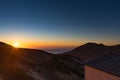 Mikurigaike Hot Spring, the highest altitude natural hot spring in Japan with view of sunset from the hot spring with blue sky, Royalty Free Stock Photo