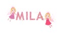 Mila female name with cute fairy