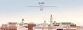 Vector illustration of Bari city skyline on colorful gradient beautiful day sky background with flag of Italy