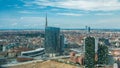 Milan aerial view of modern towers and skyscrapers and the Garibaldi railway station in the business district timelapse Royalty Free Stock Photo