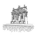 Milan - Arco Della Pace. Parco Sempione. Hand Drawn Line Art Sketch Style Architecture Drawing . Minimalist Simple City Monument