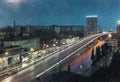 Milan bridge connecting the highways at night in the 1980s