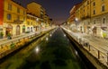 Milan. Canal Naviglio Grande at sunset.