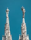 Milan Cathedral close-up, Italy. Detail of luxury roof. Famous Milan Cathedral or Duomo di Milano is a top landmark of Milan Royalty Free Stock Photo