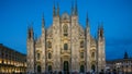 Milan Cathedral day to night timelapse Duomo di Milano is the gothic cathedral church of Milan, Italy. Royalty Free Stock Photo