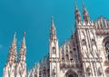 Milan Cathedral Duomo di Milano detail, Italy. It is top landmark of Milan. Luxury facade of Milan Cathedral closeup. Scenery of Royalty Free Stock Photo