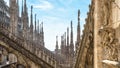 Milan Cathedral or Duomo di Milano, Italy. Panoramic view of luxury roof. Famous main church of Milan is a top tourist attraction Royalty Free Stock Photo