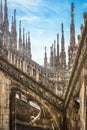 Milan Cathedral or Duomo di Milano, Italy. Scenery of amazing luxury roof. Famous Milan Cathedral is a top tourist attraction of