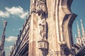 Milan Cathedral roof close-up, Italy, Europe. Milan Cathedral or Duomo di Milano is top landmark of Milan city. Luxury decorations Royalty Free Stock Photo