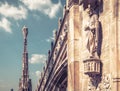 Milan Cathedral roof close-up, Italy, Europe. Milan Cathedral or Duomo di Milano is top landmark of Milan city. Luxury decorations Royalty Free Stock Photo