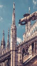 Milan Cathedral roof close-up, Italy, Europe. Milan Cathedral or Duomo di Milano is top landmark of Milan city. Luxury decorations Royalty Free Stock Photo