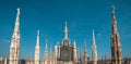 Milan Cathedral roof, Italy. Famous Milan Cathedral or Duomo di Milano is top landmark of city. Panoramic view of luxury spires