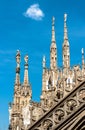Milan Cathedral roof, Italy. Famous Milan Cathedral or Duomo di Milano is a top landmark of Milan. Luxury Gothic spires with Royalty Free Stock Photo
