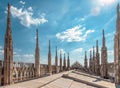 Milan Cathedral roof on sunny day, Italy. Milan Cathedral or Duomo di Milano is top tourist attraction of Milan Royalty Free Stock Photo