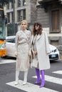 Caroline Daur and Eleonora Carisi in beige Max Mara outfit before Max Mara fashion show, Milan Fashion Week
