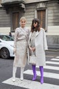 Caroline Daur and Eleonora Carisi with Max Mara beige clothing before Max Mara fashion show, Milan Fashion