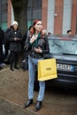 Top model Teddy Quinlivan before Fendi fashion show, Milan Fashion Week street style on February 22, 2018 in