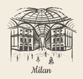 Milan, Gallery of Victor Emmanuel II hand drawn Royalty Free Stock Photo