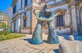 The amazing modern sculpture by Joan Miro at the facade of Palazzo del Senato, on April 5 in Milan, Italy Royalty Free Stock Photo