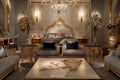 Belcor stand with luxury furniture at Salone del Mobile during Milan Design Week