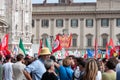 Demonstration with flags in Piazza Duomo in Milan
