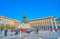 The equestrian statue to King Victor Emmanuel II on Piazza del Duomo in Milan, Italy Royalty Free Stock Photo