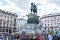 Milan, Italy - April 28, 2017: Monumento Equestre a Vittorio Emanuele II with the traveler in Royalty Free Stock Photo