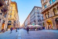 Walk along Via Dante, one of the popular shopping areas of the city, Milan, Italy Royalty Free Stock Photo