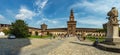 MILAN, ITALY - Aug 1, 2019: People visiting the Sforza Castle XV century - Castello Sforzesco. It is one of the main symbols of Royalty Free Stock Photo