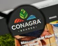 Milan, Italy - August 10, 2017: Conagra Brands logo on the website homepage.