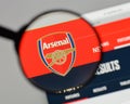 Milan, Italy - August 10, 2017: FC Arsenal logo on the website h Royalty Free Stock Photo