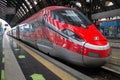 Milan, Italy - August 10, 2020 `FrecciaRossa` train at Milan Central railway station Royalty Free Stock Photo