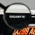 Milan, Italy - August 10, 2017: Gigabyte logo on the website homepage.