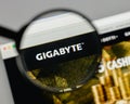 Milan, Italy - August 10, 2017: Gigabyte logo on the website homepage.