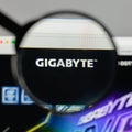 Milan, Italy - August 10, 2017: Gigabyte logo on the website homepage.