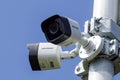 Milan, Italy - August 10, 2018: Hikvision video surveillance cameras on pole . The brand is widespread throughout the